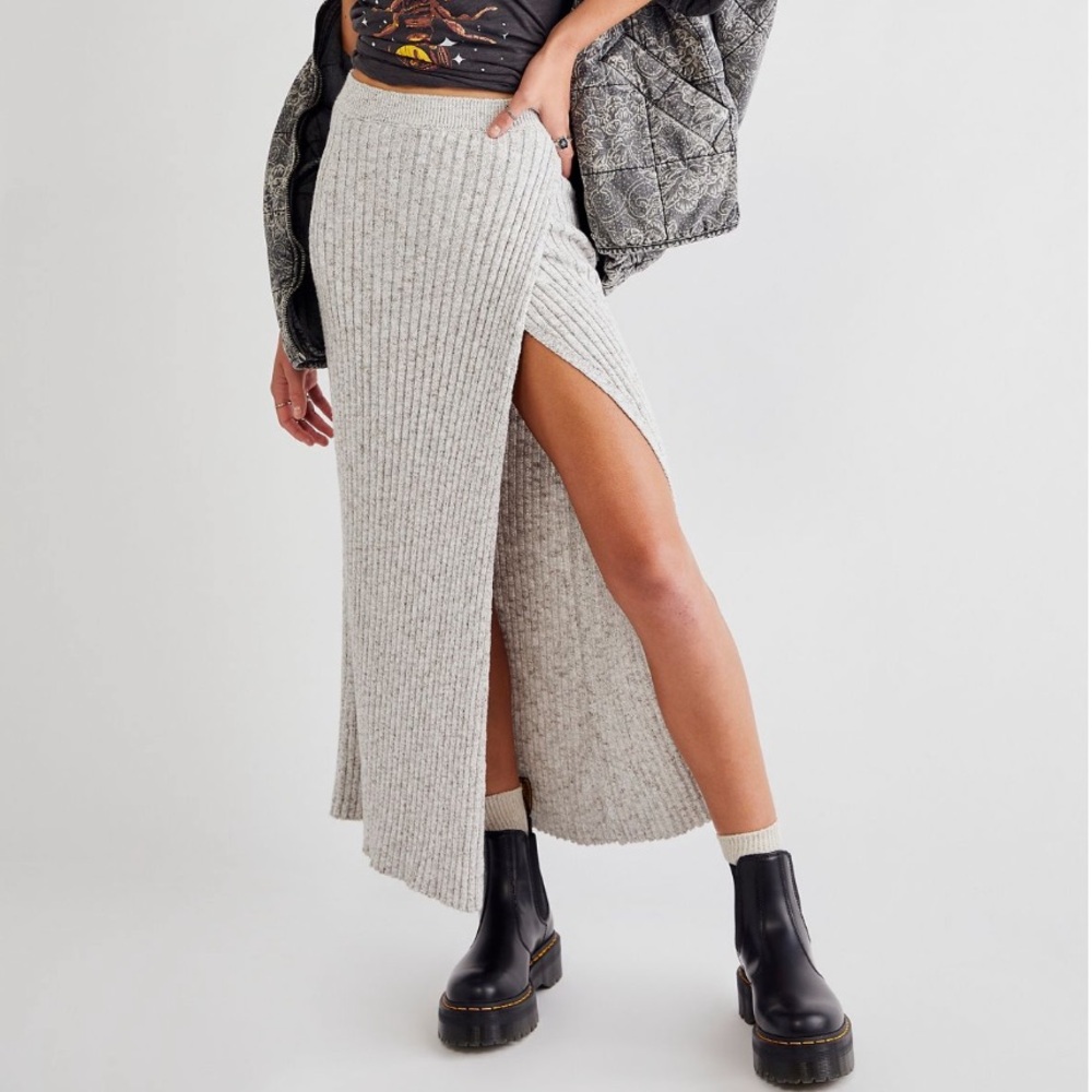 Free People Knit Gray Fitted Skirt with Slit | Size: Medium | NWT